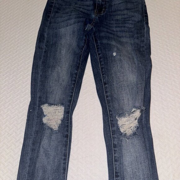 Kancan Skinny Jeans Womens 0/23 Mid Rise Dark Wash Distressed Stretchy Denim - Picture 2 of 8